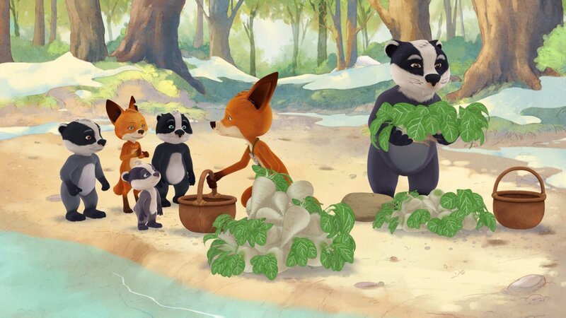 Die ganze Familie der Füchse und Dachse sammelt Rüben für den Winter. – Bild: WDR/​Mediatoon