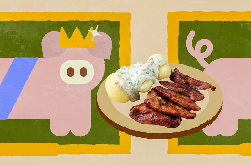 Knuspriges Wohlfühlgericht aus Dänemark: Stegt Flæsk besteht aus Schweinebauch, Kartoffeln und Béchamelsoße und gilt als dänisches Nationalgericht. – Bild: Elephant Doc