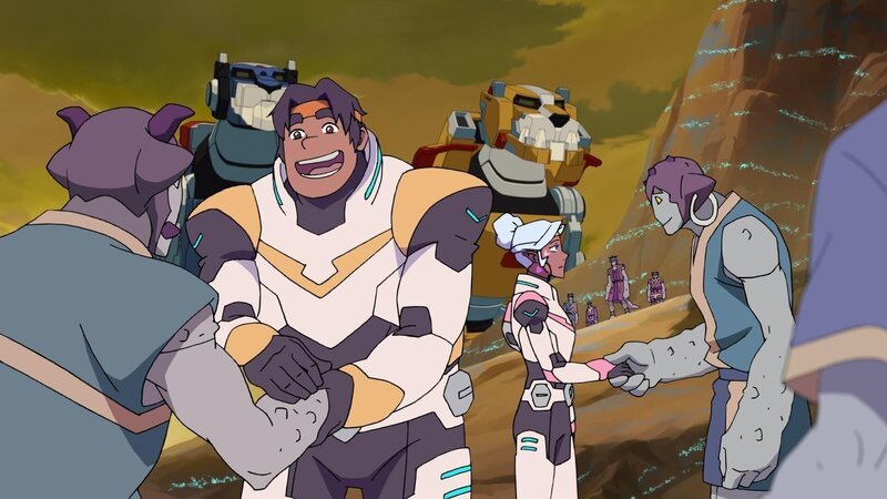 l-r: Rax, Hunk, Allura, Shay – Bild: DreamWorks Voltron Legendary Defender DreamWorks Animation LLC. TM World Events Productions, LLC. All Rights Reserved. Lizenzbild frei