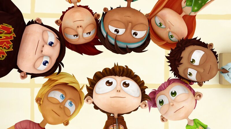 Angelo (u., mittig) und seine Mitschüler planen Coach Czonka als Trainer wiederzugewinnen. – Bild: Cake Entertainment