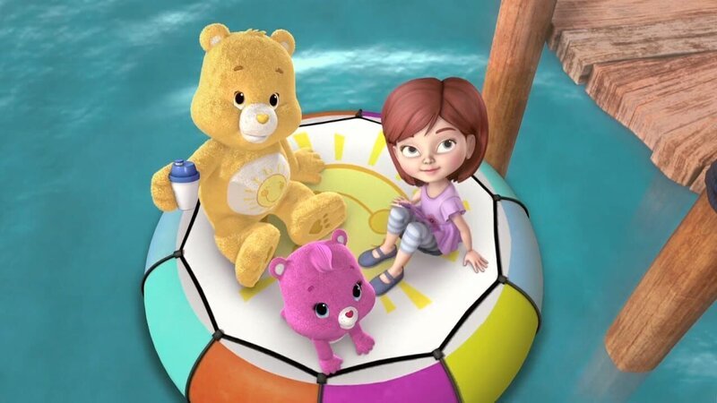 Sonnenscheinbärchi, Wunderherz und Mandy auf einer Schwimminsel – Bild: KiKA/​TCFC