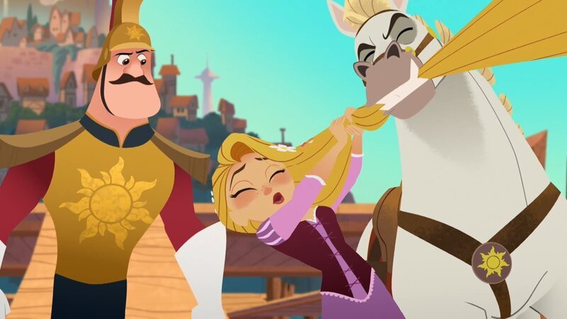 Captain of the Guards ( M. C. Gainey), Maximus ( Nathan Greno), Rapunzel (Mandy Moore) – Bild: Disney