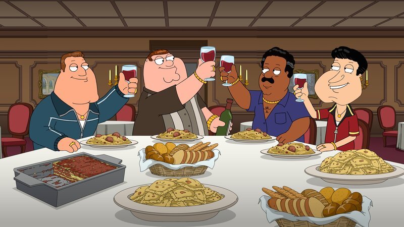 (v.l.n.r.) Joe Swanson; Peter Griffin; Cleveland Brown; Glenn Quagmire – Bild: 2021⁠–⁠2022 Fox Broadcasting Company, LLC. All rights reserved Lizenzbild frei