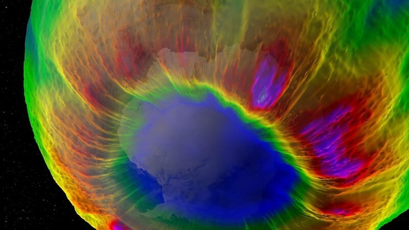 Farbvisualisierung der Atmosphäre: Eine Satellitenaufnahme zeigt die Strömungen und Temperaturunterschiede in der Erdatmosphäre – eindrucksvoll sichtbar gemacht durch farbcodierte Daten. – Bild: WELT