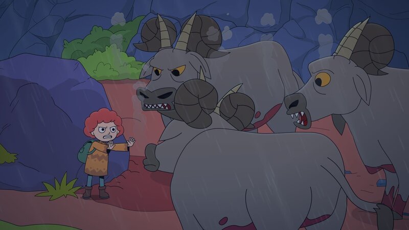 Ormhildur versucht die gefährlichen Grau-Bullen aufzuhalten. – Bild: NDR/​Compass Films