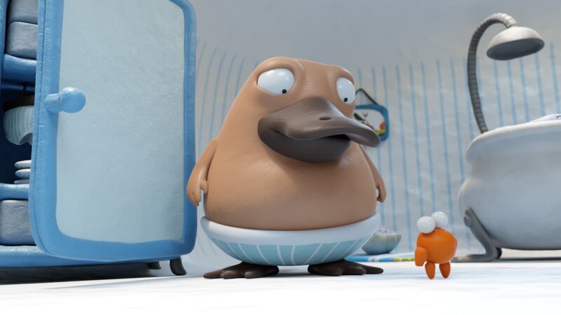 Nö-Nö und Karli Krebs suchen einen neuen Besitzer für seine allererste Hose. – Bild: hr/​Miam/​Autour de minuit