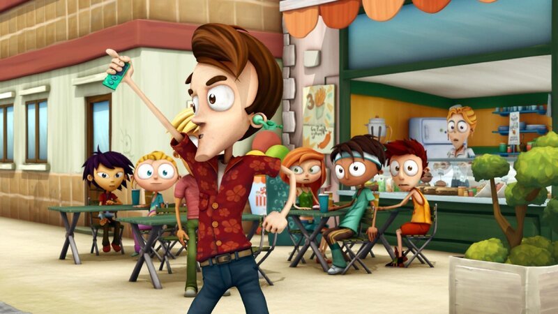 Angelos Dad tanzt mit dem J-Pod von Elena vor allen Freunden. Damit ist das bislang coole Teil prompt out geworden. Ob sie ihn jetzt endlich Angelo schenken wird?  +++ – Bild: Cake Entertainment /​ Das J-Pod Problem