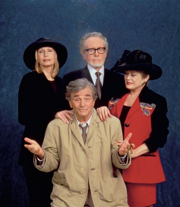 Szene aus „Columbo – Das Aschenpuzzle“ mit Sally Kellerman (Liz Houston), Peter Falk (Insp. Columbo), Patrick McGoohan (Eric Prince), Rue McClanahan (Verity Chandler). – Bild: ORF