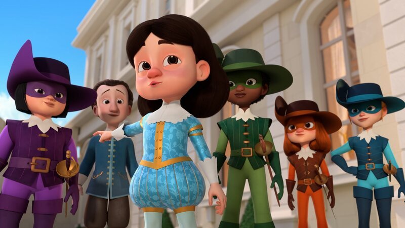 König Louis XIII (3. von links) muss entscheiden, ob der Garten des Louvre bleiben kann. Alle warten gespannt auf sein Urteil. – Bild: Method Animation – Paloma /​ ZDF