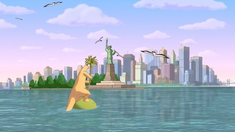 Von einem gewaltigen Strudel durch einen Raum – Zeit – Tunnel aus seiner Dinosaurierwelt hinausgeschleudert, ist Tom im Atlantischen Ozean vor New York gelandet. – Bild: ORF/​EBU