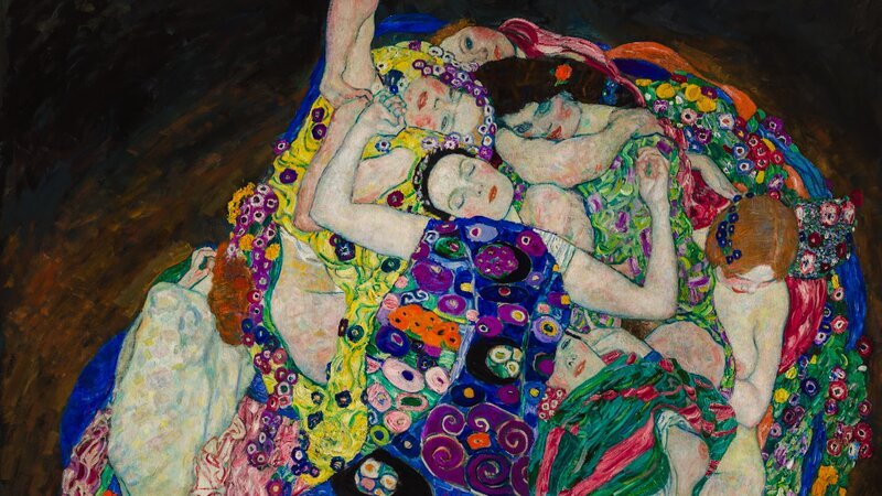 „Die Jungfrau“ (1913) zeigt in leuchtenden Farben und Ornamenten die Verschmelzung weiblicher Figuren und symbolisiert Reinheit und Sinnlichkeit. – Bild: EXHIBITION ON SCREEN /​ ZDF