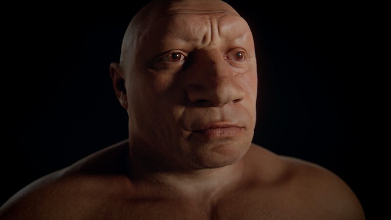 Die Neandertaler waren gut an die kühlen Bedingungen in Europa angepasst. Eine Theorie besagt, dass ihre großen Nasen dazu dienten, die kalte Luft beim Einatmen zu wärmen und zu befeuchten. – Bild: ZDF