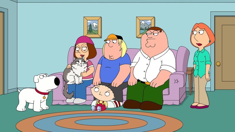(v.l.n.r.) Brian Griffin; Pouncey; Meg Griffin; Chris Griffin; Stewie Griffin; Peter Griffin; Lois Griffin – Bild: Fox Broadcasting Company, LLC