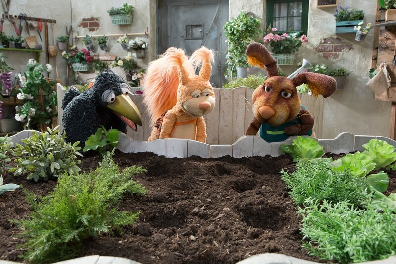 Alarm! Jemand hat die Möhren aus Ottos (Franziska Rattay) Beet geklaut! Rudi (Lennart Morgenstern) und Ella (Anna Menzel) können das kaum glauben. – Bild: ZDF/​Zia Ziarno