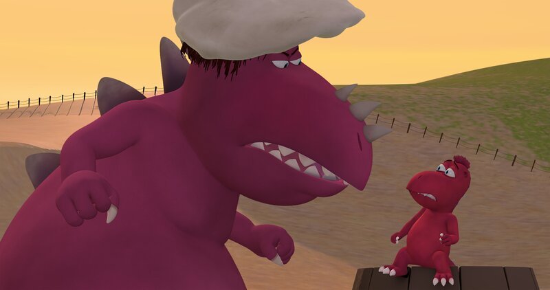 Kaum zu glauben: Chef freut sich darüber, von Oskar als der schrecklichste aller Drachen bezeichnet zu werden. – Bild: ZDF/​Caligari Film