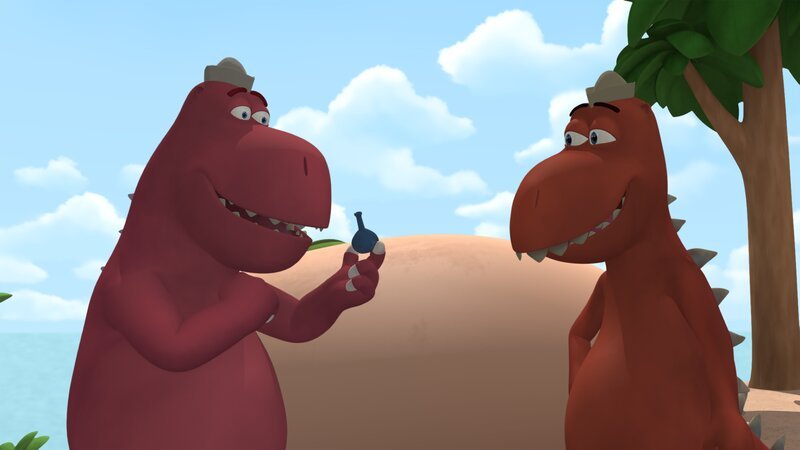 Auch Trutjan und Trutbert sind neugierig, ob sich ein Geist in der schönen, blauen Flasche verbirgt. – Bild: ZDF/​Caligari Film