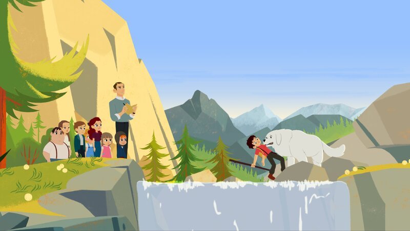 Sebastian (r.) erklärt seinen Mitschülern die Natur und fällt dabei fast ins Wasser. – Bild: ZDF und Gaumont Animation, PP Animation III Inc.