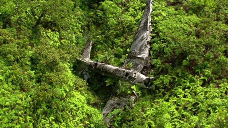 Das auf dem Bild gezeigte Flugzeug ist ein B-18-Bolo-Bomber, der 1941 auf Hawaii abgestürzt ist – Bild: CuriosityStream-Inc.