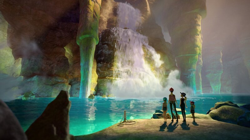 Barbie und ihre Schwestern sind in einer geheimen Höhle unter dem Willowssee angekommen. – Bild: Mattel, Inc.