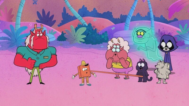 v.li.: Trigon, Pinocchio, Nana, Cat, Hank, Winnie-the-Pooh Book, Raven – Bild: Warner Bros. Animation /​ WBEI /​ Warner Bros. Entertainment Inc. /​ DC
