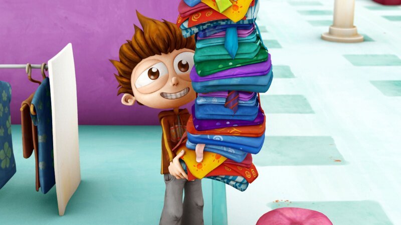 Im Kaufhaus wird heute die neuartige ‚Kampf-Unterhose‘ präsentiert. Angelo und Sherwood wollen unbedingt dabei sein. – Bild: SUPER RTL