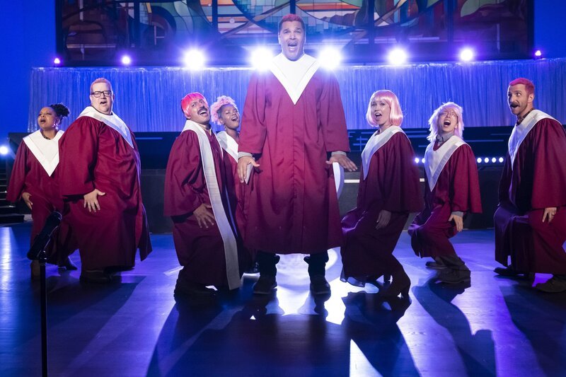 (v.l.n.r.) Adams Adams (Tymberlee Hill); Junior (Paul Vogt); Reverend Jax (Rizwan Manji); Leanne (Shanice Williams); Dwayne (Geno Segers); Ginny (Anna Camp), Quinn (Kenton Chen); Wayne (Will Greenberg) – Bild: 2019⁠–⁠2020 Twentieth Century Fox Film Corporation.  All rights reserved /​ Justin Lubin Lizenzbild frei