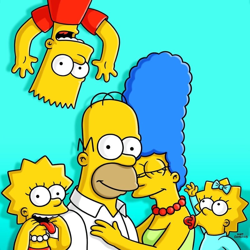 Eine fast ganz normale Familie: Lisa (l.), Marge (2.v.r.), Maggie (r.), Homer (2.v.l.) und Bart (oben) … – Bild: Twentieth Century Fox Film Corporation – Alle Rechte vorbehalten