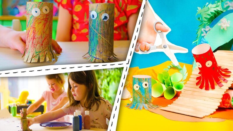 Kinder basteln Tintenfische aus Papierrollen. – Bild: KiKA/​Motion Works GmbH