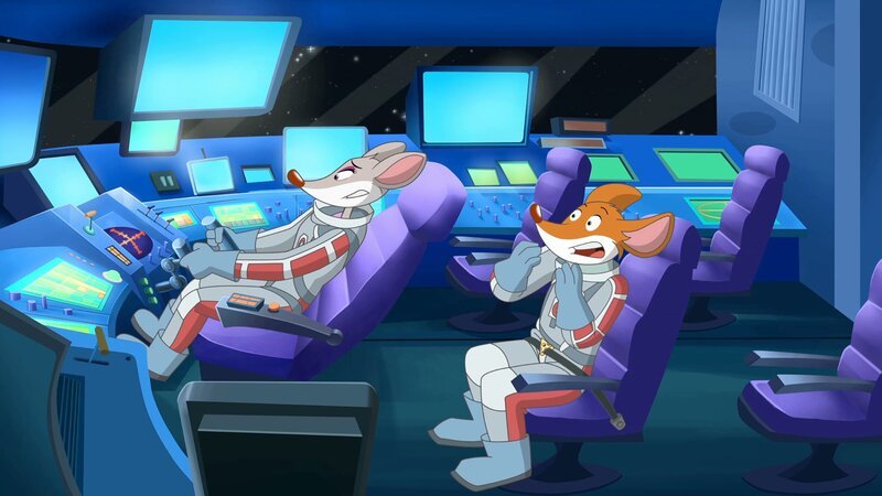 Germonimo und Thea fliegen zur Rettung von Effeff und Benjamin in den Weltraum. – Bild: hr/​Atlantyca Entertainment/​Moonscoop