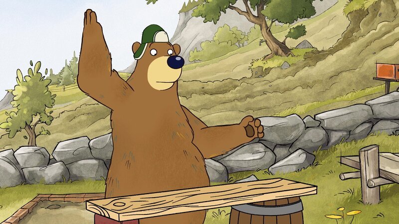 Dr. Brumm will das Brett mit seiner Pfote zerteilen, wie ein Kung Fu Kämpfer. – Bild: rbb/​WunderWerk/​TRIKK 17