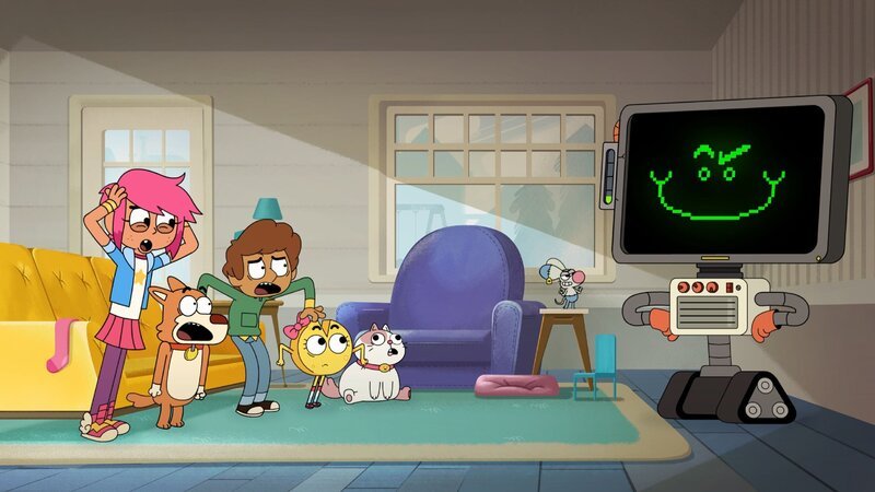 Klaus baut einen Computer, um das Gezanke der Familie beim neuen Computerspielen zu verhindern. Beim kleinsten Anzeichen eines Streites sperrt er das Spiel für eine Stunde. sperrt. Doch durch eine Fehlfunktion geht der Roboter plötzlich auf die Familie los. – Bild: SUPER RTL