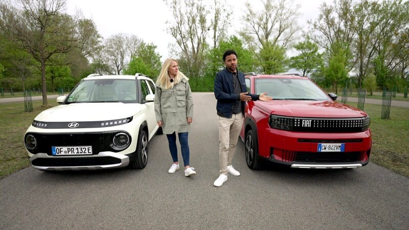 Alex Bangula und Laura Kraihamer testen den Hyundai Inster und Fiat Grande Panda Elektro auf Reichweite, Ladegeschwindigkeit, Fahrsicherheit und Alltagsnutzen. – Bild: RTLZWEI