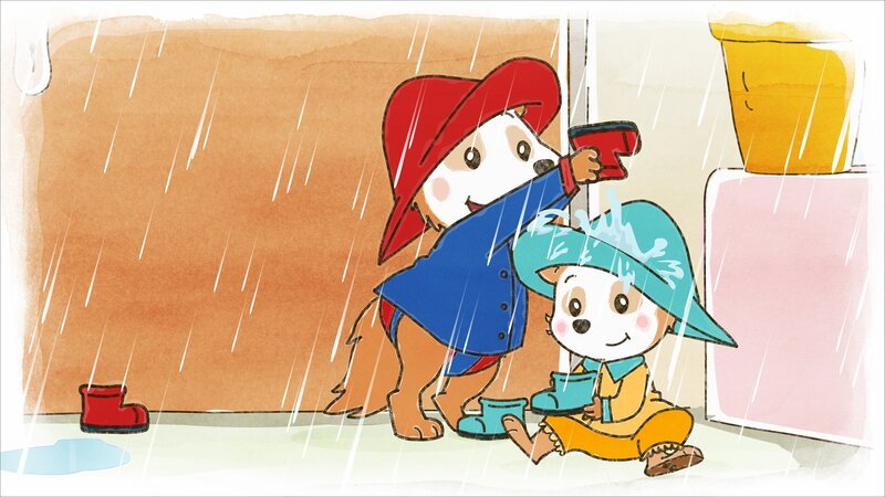 In einem Gummistiefel kann sich viel Wasser sammeln. Gut, dass Nora ihren Regenhut trägt! – Bild: WDR/​JEP ANIMATION