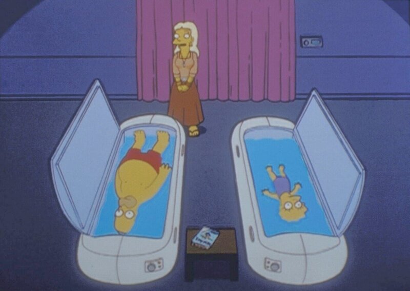 Eingeschlossen in Sarkophage lassen sich Homer und Lisa in eine Traumwelt entführen. – Bild: ProSieben Media AG