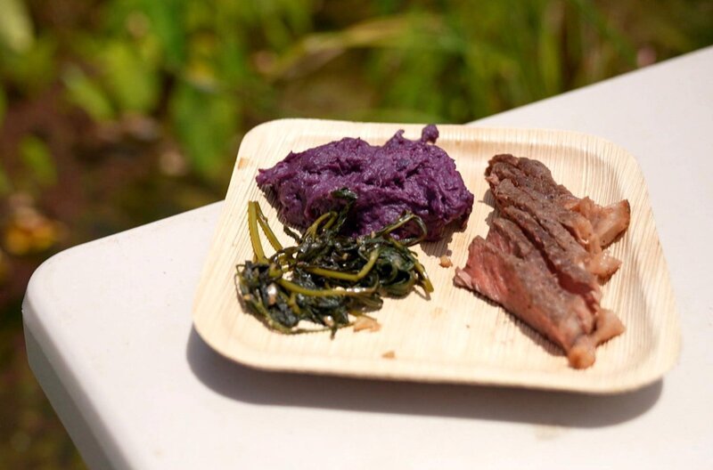 Rindersteaks mit Süßkartoffelpüree, das mit sahnigem Frischkäse verfeinert wird, sind ein fester Bestandteil des hawaiianischen Speiseplans. – Bild: Elephant Doc