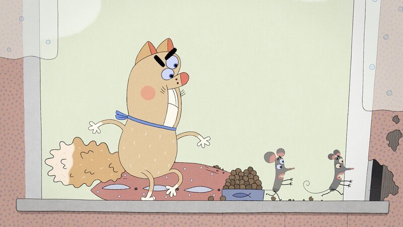 Lenas Katze fürchtet sich vor den schleimigen Schnecken. Die Mäuse wittern ihre Chance, die Katze endlich richtig zu ärgern. – Bild: SRF/​Studio FILM BILDER GmbH