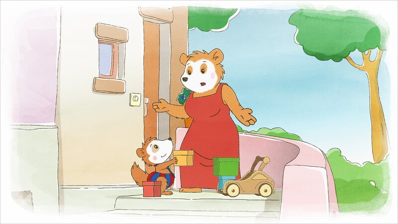 Tür zu, Schlüssel weg! Ob Paketbote Bobo Mama helfen kann? – Bild: WDR/​JEP ANIMATION