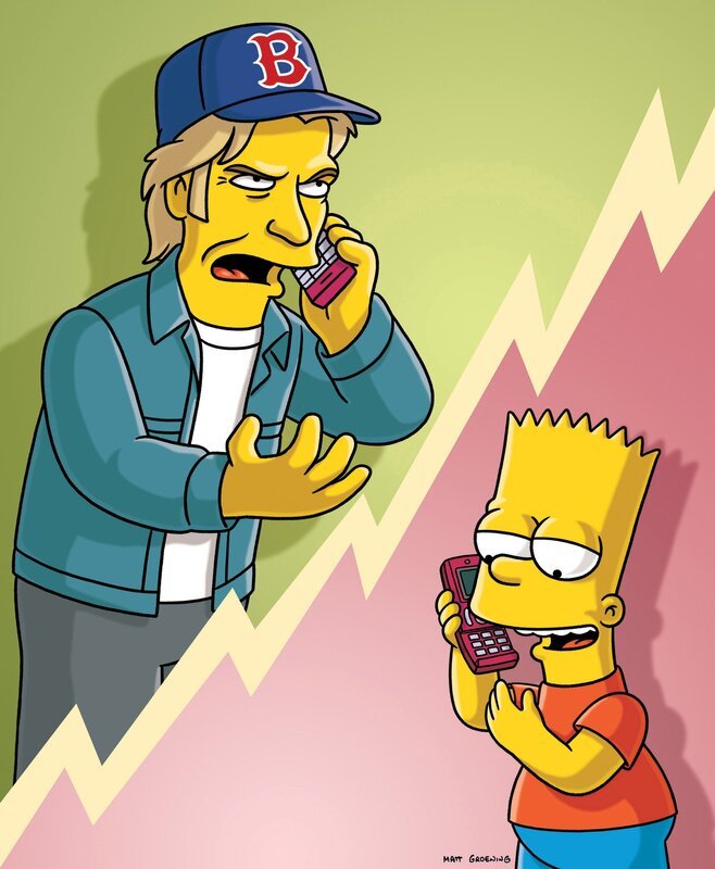 Während Bart (r.) versucht, im Country-Club Geld zu verdienen, gerät ihm, nachdem Leary es wütend weggeworfen hat, das Handy von Denis Leary (l.) in die Hände. Bart startet natürlich sofort jede Menge Streichanrufe, bei denen er sich als Leary ausgibt … – Bild: Twentieth Century Fox Film Corporation