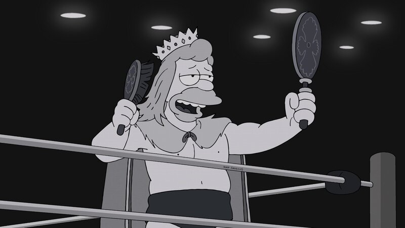 Durch eine TV-Sendung entdecken die Simpsons die ehemalige Identität von Grandpa als „Gorgeous Godfrey“, der gefürchtetste, bösartigste Mann in der Geschichte des Wrestlings … – Bild: und TM Twentieth Century Fox Film Corporation