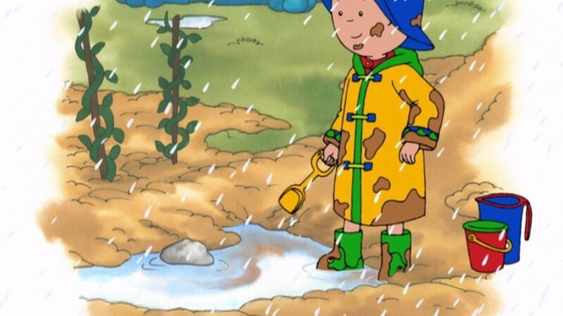 Es regnet in Strömen. Endlich kann Caillou seine neuen Gummistiefel ausprobieren. – Bild: SUPER RTL Das SUPER RTL-Bildmaterial darf nur zur redaktionellen Berichterstattung im Zusammenhang mit der jeweiligen Sendung unter Angabe der Credits und Beachtung der unter http:/​/​kommunikation.superrtl.de genannten Nutzungsbeschränkungen verwendet wer