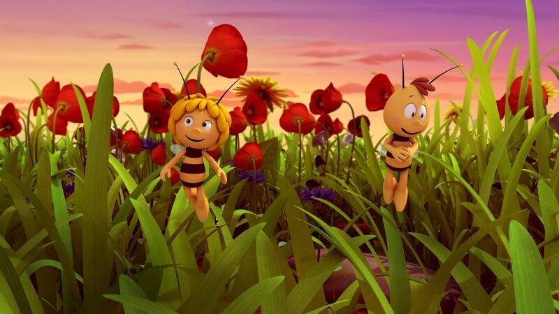Maja und Willi freuen sich auf ihr Picknick in den Mondblumen. – Bild: ZDF und Studio 100 Animation