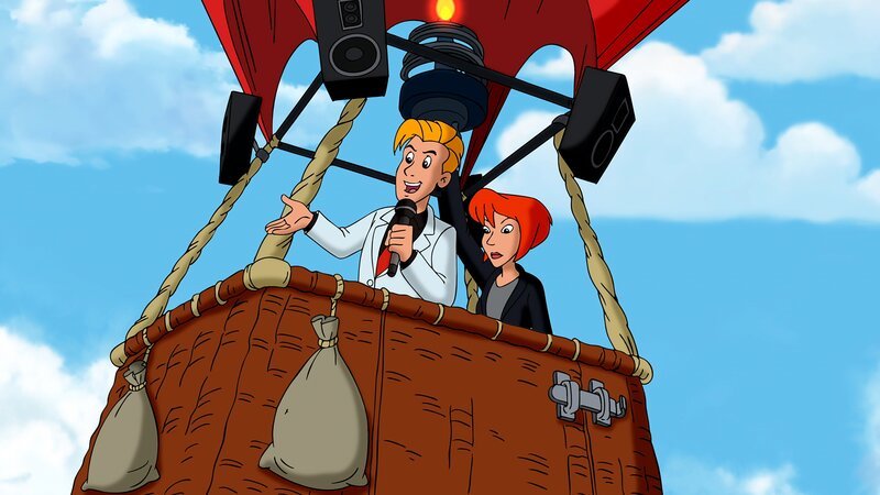 Bibi traut ihren Augen kaum. Sie hat als Sensation tatsächlich den berühmten Popstar Johnny Giga herbei gehext. – Bild: ZDF und Kiddinx-Berlin