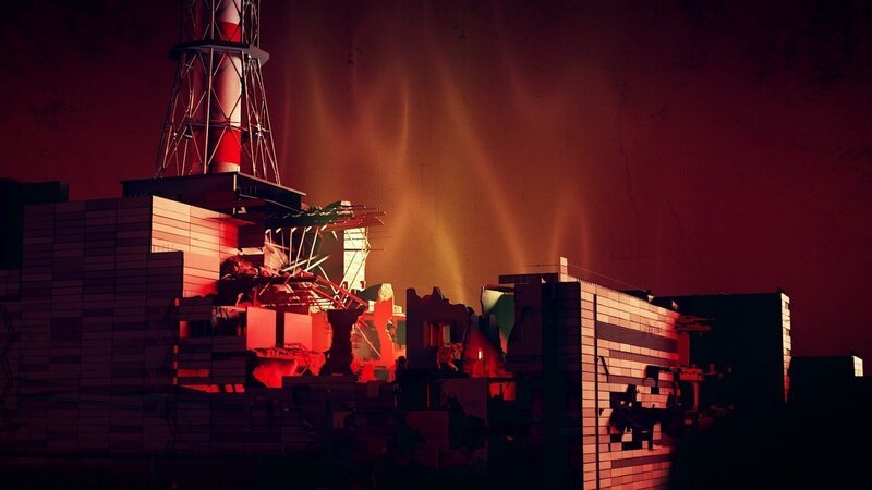 3D-Modell des zerstörten Reaktorblocks 4 von Tschernobyl. – Bild: ORF/​LOOKS Film