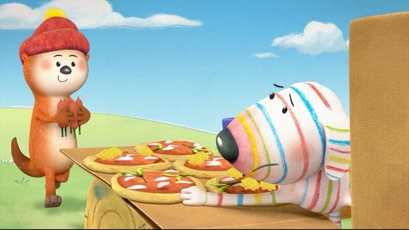 Als Pizzabäcker ist Dylan (r.) ganz schön im Stress, weil eine große Bestellung eingetrudelt ist. Sein Freund Ozzy (l.) hilft ihm dabei, die Zutaten zu besorgen. Die beiden arbeiten konzentriert zusammen, um alles rechtzeitig fertig zu bekommen. – Bild: ZDF/​9 Story Media Group Inc.