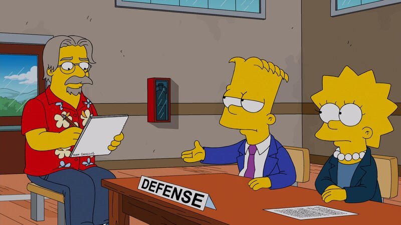 Der Gerichtszeichner (l.) versucht alles, um Bart (M.) und Lisa (r.) bei den Verhandlungen richtig aufs Papier zu bekommen … – Bild: und TM Twentieth Century Fox Film Corporation