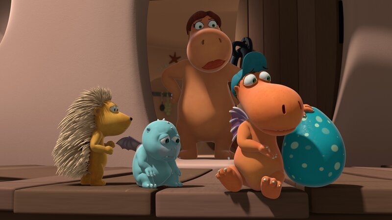 Matilda will mit Kokosnuss zum Strand. Dieser muss allerdings Babysitten. – Bild: ZDF/​Caligari Film