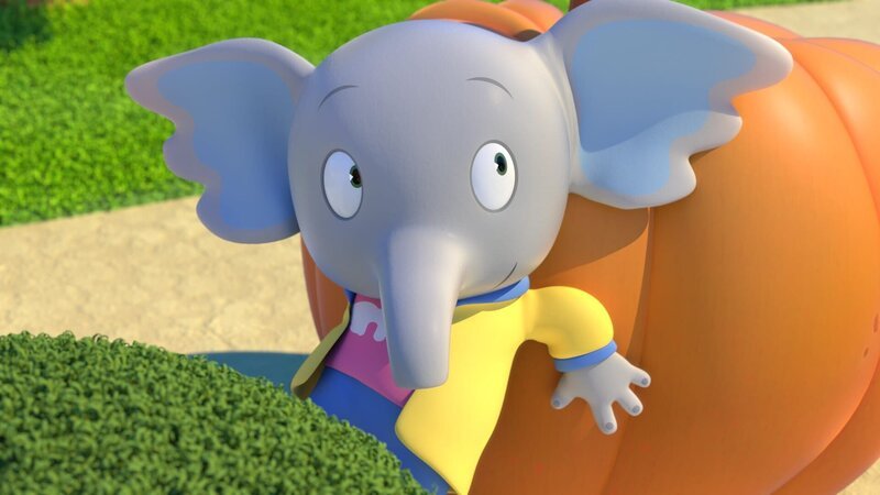 Für den größten Kürbiskuchen von Funkelland braucht es einen Riesenkürbis. Aber der ist ganz schön schwer. – Bild: KiKA/​ZODIAK KIDS STUDIO FRANCE/​ ANIMOKA