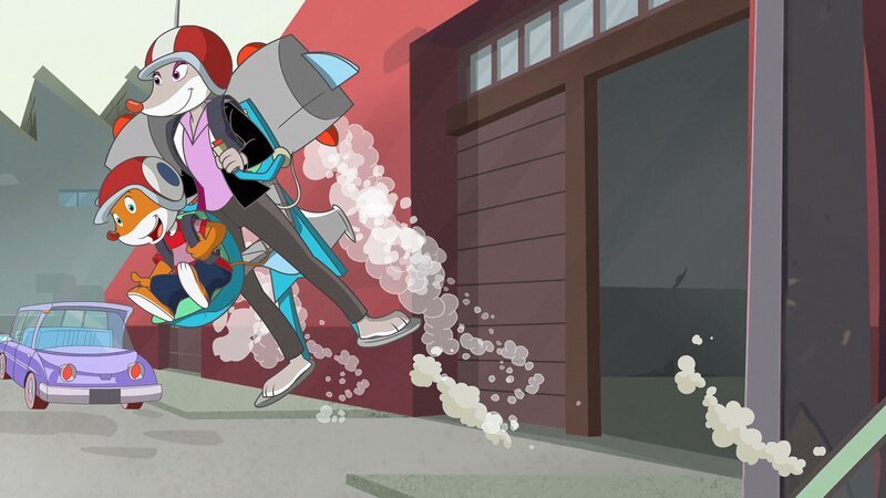 Thea und Benjamin sind superschnell mit dem Jetpack unterwegs. – Bild: hr/​Atlantyca Entertainment/​Moonscoop