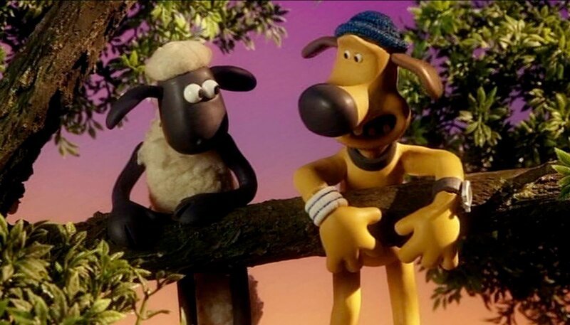 Shaun und Bitzer besprechen einen Plan, wie sie sich die Kokosnuss öffnen können. – Bild: WDR/​Aardman Animations Ltd.