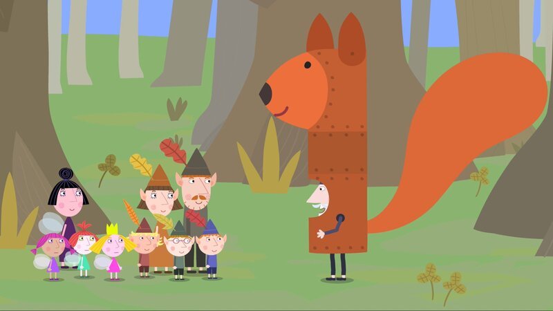 v.li.: Violet, Nanny Plum, Strawberry, Holly, Barnaby, Mrs. Elf, Jake, Mr. Elf, Ben, Wise Old Elf – Bild: Paramount